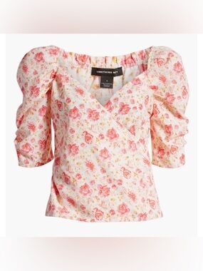 NWT Something Navy fitted Surplus floral top size large pink, yellow orange